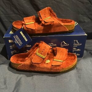 Birkenstock- Arizona Shearling, Maroon, Suede leather, 10,8,6 women QS